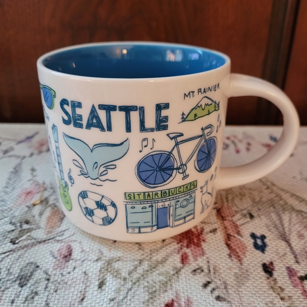 Starbucks Seattle Mug - White and Blue Design